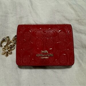 Coach Embossed Red Wallet with Gold Details